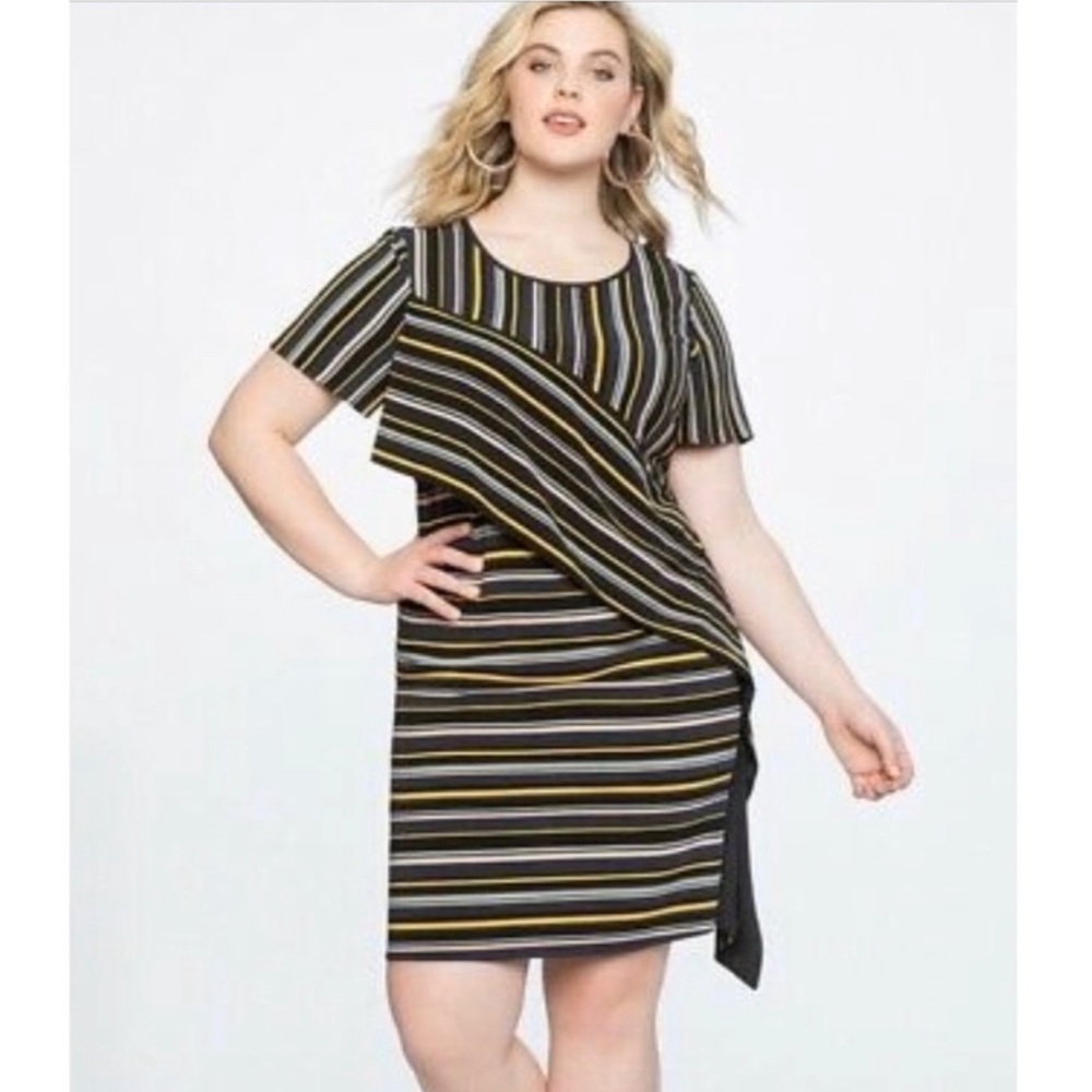 Eloquii Asymmetrical Ruffle Dress Plus 22 Striped